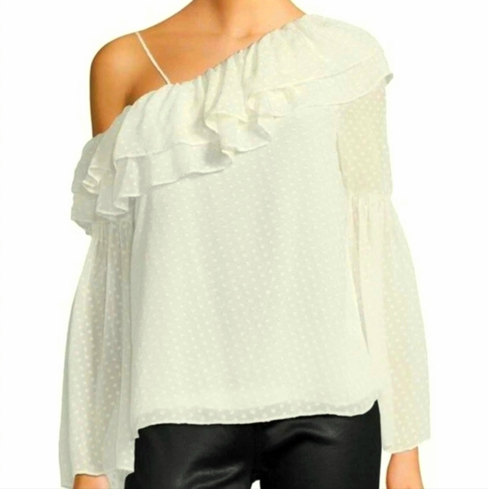 NEW Parker Lima Silk Blend Swiss Dot One Shoulder Blouse Sz Med NWT